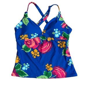 Matilda Jane Blue Floral To The Beach Tankini Top Medium